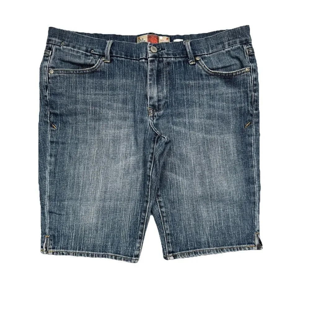 Y2K Old Navy Ultra Low Waist Bermuda Shorts 10 (W33) Blue Denim Casual Womens